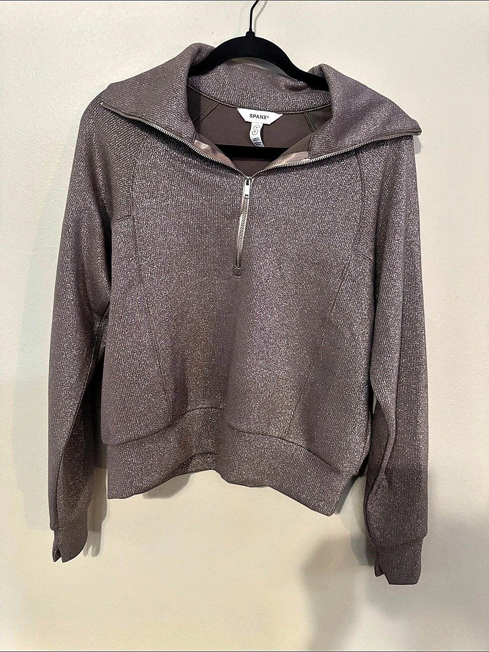 SPANX AirEssentials Shine Half-Zip Sweatshirt Brown Small